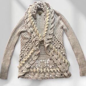Vintage INTRICATE TAN KNIT CARDIGAN By Midnight Velvet